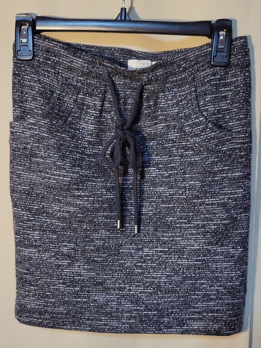 LOFT Black Marled Knit Pencil Skirt with Drawstring